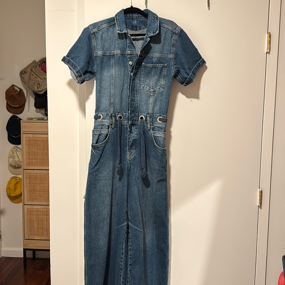 Free People Edison Wide Leg Denim Jumpsuit (Size S)